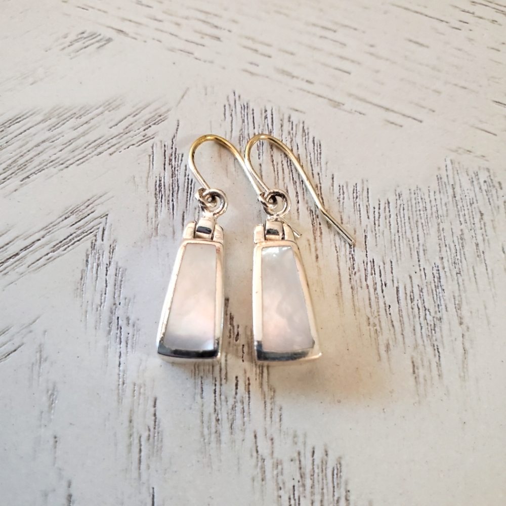 Silver Earrings With Mother of Pearl Stamped 925